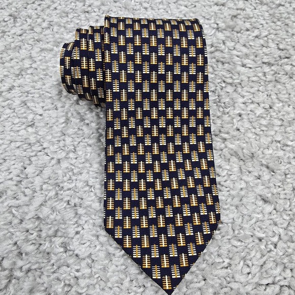 Hickey Freeman Neck Tie Blue Yellow Geometric 100% Silk Made in‎ Italy - Picture 1 of 7